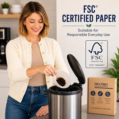 Pine & Pebble® 12-Cup Large Commercial Coffee Filters, 500 Count | Tall-Walled Basket Style (9.84" x 4.33") | No Grounds, No Mess | Fits BUNN & Standard Coffee Makers | Bulk for Cafés & Offices