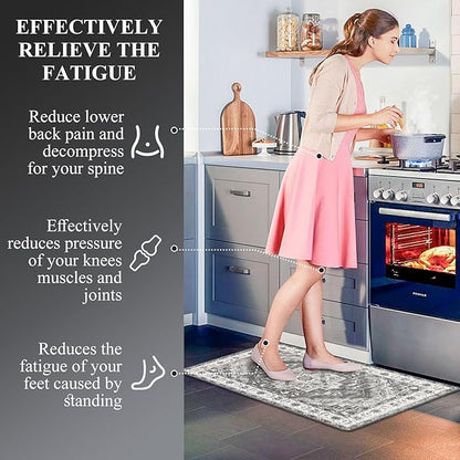 Cushioned Kitchen Rug Sets 3 Piece Anti Fatigue Kitchen Mats for Floor Non Slip Waterproof Kitchen Rugs and Mats Comfort Standing Mat Runner for Home Office,Sink,Laundry