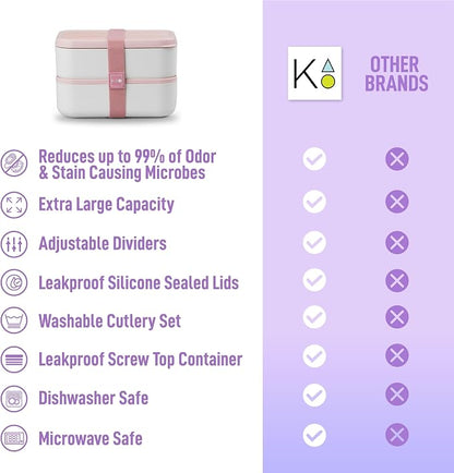 KARRICO Double Premium Bento Box Adult, 67 fl oz BPA-Free - Dusty Pink Stackable Lunch Box with Leak-Proof Lids & Dividers, Perfect for Meal Prep, Lunches & Portion Control