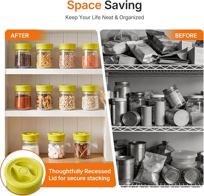 Airtight Glass Storage Jar with Rotary Lid, 17oz Borosilicate Decorative Glass Container Jar with Measurement Marks, Wide Mouth Mason Jar for Coffee Beans, Overnight Oats, Sugar, Snacks, Nuts