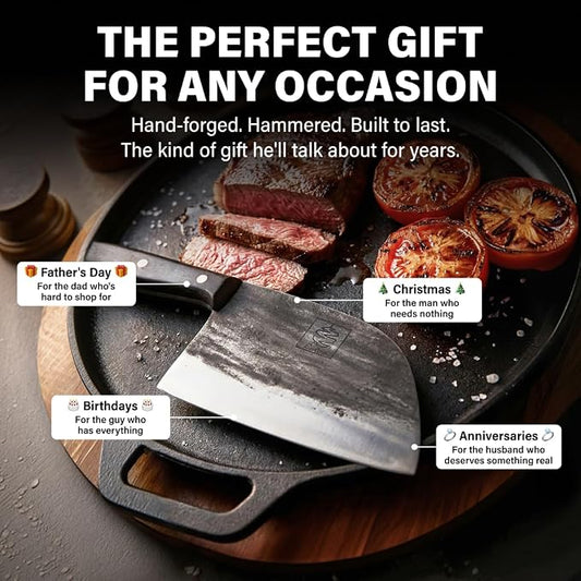 COOLINA Promaja 6" Chef Knife, Hand-Forged High-Carbon Steel, Wide-Blade Multipurpose Kitchen Knife for Slicing, Carving, Chopping, BBQ & Meat Cutting, Full-Tang with Ergonomic Wood Handle