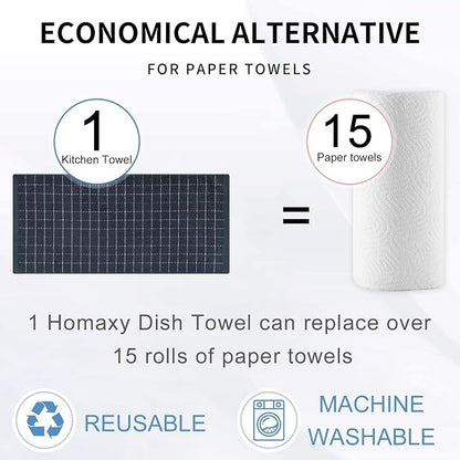 Homaxy 100% Cotton Terry Kitchen Towels(Dark Grey, 20 x 28 inches), Checkered Designed, Soft and Super Absorbent Dish Towels, Large 8 Pack