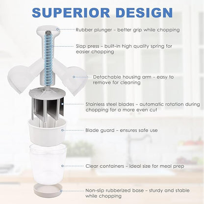 Vegetable Chopper, Food Chopper Manual Hand, Onion, Salad, Garlic, Nut & Veggie Cutter, Dishwasher Safe, White