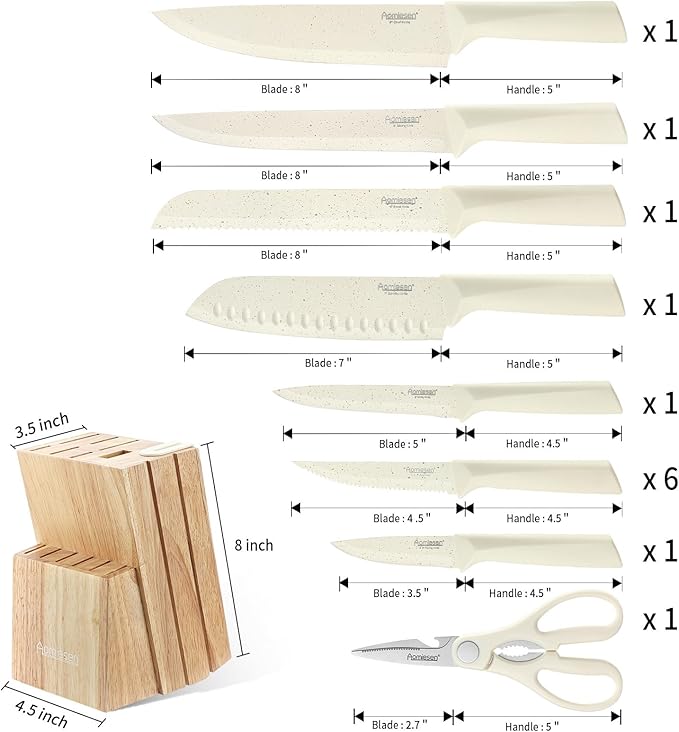 Stainless Steel Knife Set, Knife Block Sets with Built-in Sharpener,15-Piece Block Set with Block and Ergonomic Handles