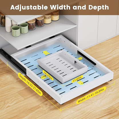 2 Pack Pull Out Cabinet Organizer, Expandable Width (11.4"-18.9") Depth (16.3"-21.7") Pull out Drawers for Cabinets with 3 Rails, No Drill Adhesive Film or Nail Slide out Drawers for Kitchen, Pantry