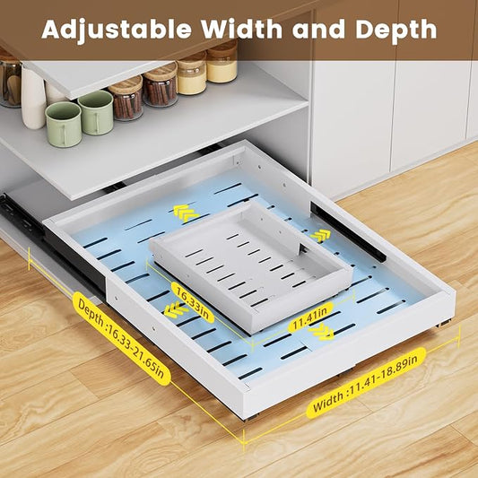 2 Pack Pull Out Cabinet Organizer, Expandable Width (11.4"-18.9") Depth (16.3"-21.7") Pull out Drawers for Cabinets with 3 Rails, No Drill Adhesive Film or Nail Slide out Drawers for Kitchen, Pantry