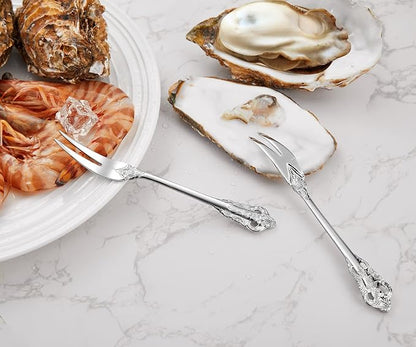 KEAWELL Luxury 6.3" Food Fork/Seafood Forks 18/10 Stainless Steel, Set of 6, Fruit Picks/Cocktail Forks/Charcuterie Accessories/Cocktail Picks for Appetizer, Cocktail, Pastry, Dessert (Silver)