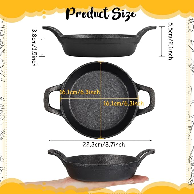 Ziliny Mini Cast Iron Skillets 6.3 x 6.3 x 1.5 Inch Cast Iron Pan Small Ramekin Set Black Casserole Dish Cookware Oven Safe Mini Skillets for Kitchen Indoor Outdoor Picnic (1 Pack)