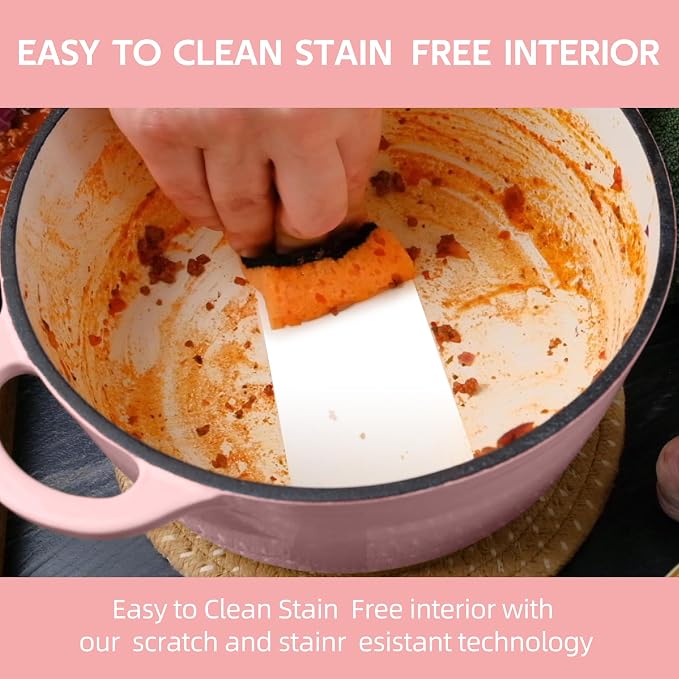 4 Quart Dutch Oven Enameled Cast Iron with Lid - Big Dual Handles - Oven Safe up to 500°F - Classic Round Pot for Versatile Cooking Pink