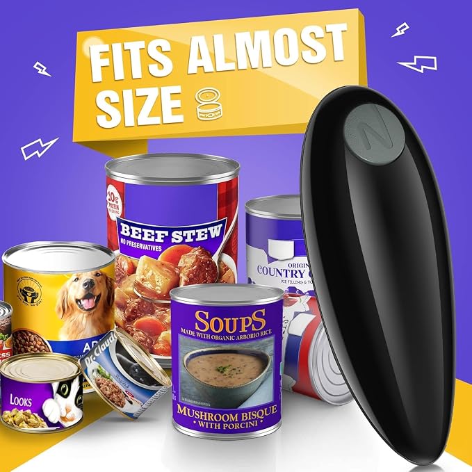 One Touch Battery Operated Electric Can Opener Fits Almost Size Can With Smooth Edge, Hands Free Electric Can Openers for Kitchen, Kitchen Gadgets Automatic Can Openers for Seniors, Arthritis Black