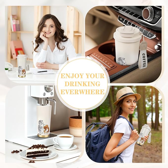 16 OZ Insulated Tumbler With Lid And Straw, Stainless Steel Cat Dog Tumbler, Travel Water Ceramic Lined Coffee Tumbler, Double Wall Vacuum Leak Proof Mug Cup For Office School Party Camping