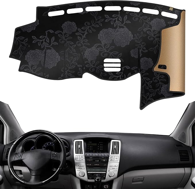 Dash Cover, Anti-Glare, Sun Protection, Dustproof, UV-Proof, Dashboard Covers, Interior Car Accessorie Fit for 2004-2009 Le-xus RX330, Black Patterned Flannel