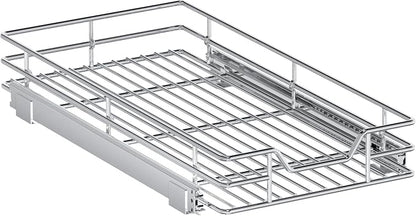 Pull Out Cabinet Organizer, 11.5" W x 21.5" D, Heavy Duty Chrome Slide Out Shelf for Narrow Base Cabinets, Sliding Wire Basket Drawer for Spices, Bottles, Snacks & Cleaning Supplies