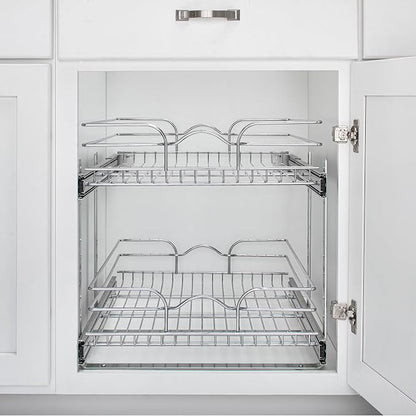 Rev-A-Shelf 2-Tier Pullout Shelf and Drawer Organizer for Kitchen Cabinets, Slide Out Storage Basket, Min Opening Width of 20.5", 21" x 22", 5WB2-2122CR-1
