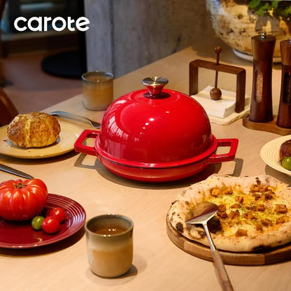 CAROTE Enameled Cast Iron Bread Dutch Oven, Round Bread Oven Pot with Dome Lid for Homemade Sourdough Bread Baking, Healthy & Non-Toxic, Dual Handles, All Stovetop Compatible, Oven Safe up to 500° F, 5 Quarts, 9 Inches, Red