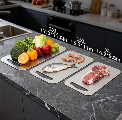 URMONA 3 PCS 304 Stainless Steel Cutting Board For Kitchen, Non-Staining&Odor-Free, Burr-Free Edges, Dishwasher Safe, Non Toxic Cutting Board（XL+2XL+3XL）