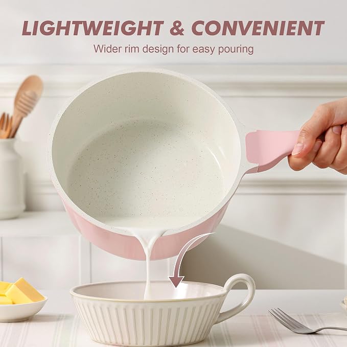 SENSARTE Ceramic Nonstick Saucepan with Lid 2.0 Quarts, Small Kitchen Cooking Pot with Stay Cool Handle, Induction Compatible, Ceramic Coating, Free of Intentionally Added PTFE/PFOA/PFAS, Sakura Pink