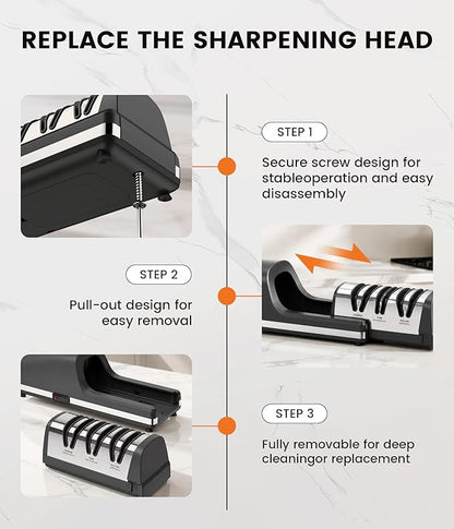Newise Electric Knife Sharpener for Kitchen Knives - 3 - stage 15°&20° Dual Sharpening Heads, 100% Diamond Abrasive - Quick & Precise Sharpening, Ideal Gift