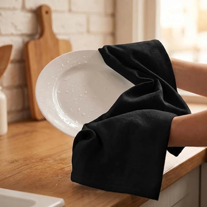 Urban Villa Kitchen Towels 100% Cotton Dish Towels for Kitchen(Set of 6) 20”x30” Dish Cloths Highly Absorbent Kitchen Linen Set with Hanging Loop Perfect for Drying Dishes Cleaning Hand Towels – Black
