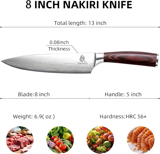 Professional Chef Knife - 8 Inch High Carbon Stainless Steel Kitchen Knife with Ergonomic Pakkawood Handle for Precise Cutting