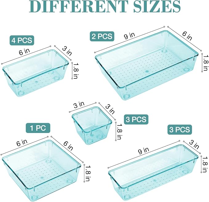 StorMiracle 13 PCS Drawer Organizer Set, 5 Varied Size Bathroom and kitchen Drawer cabinet organizer Trays, Clear Storage Bins for Makeup, Jewelry, Utensils and Gadgets