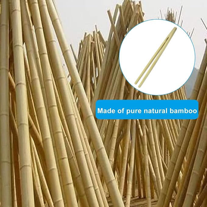 7 Inch Toaster Bamboo Tongs with Anti-slip Design, Wooden Serving Tongs for Salad Toast Kimchi Fruit and Tea (2 Pcs)