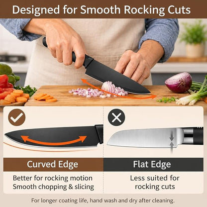 Small Knife Block Set, Modern Kitchen Knife Scissors with Universal Round Holder, Home Apartment New Kitchen Essentials, Space Saving, Dishwasher Safe(Black, 7PCS)