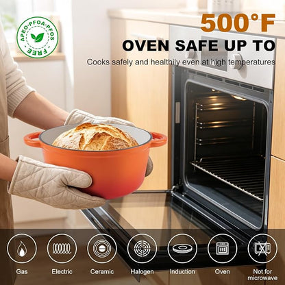 Enameled Cast Iron Dutch Oven - 5.5QT Pot with Lid,Oven Safe to 500°F,Heavy-Duty Cookware for Sourdough Bread Baking,Braising,Stews,Roasting Orange