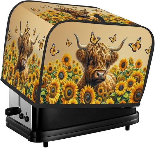 4 Slice Flower Highland Cow Toaster Cover Waterproof Dust Fingerprint Bread Machine Cover Washable Kitchen Appliance Protector For Home Kitchen Bakeware Table Decor Women Gifts