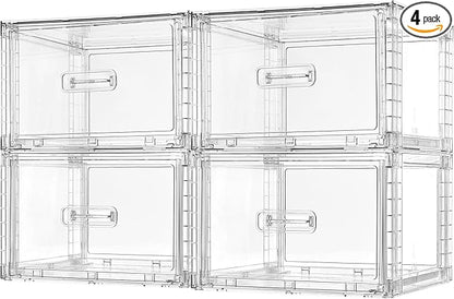 Vtopmart 4 Pack Clear Stackable Storage Drawers 15QT, Easily Assemble Closet Organizers,Plastic Storage Bins for Bathroom,Cabinet,Kitchen Pantry,Under Sink Organization(Medium)