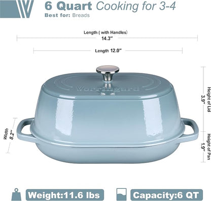 VORRINGARD Enameled Cast Iron Dutch Oven Pot with Dome Lid, Oval Bread Oven for Homemade Sourdough Bread Baking, Oven Safe up to 500°F, 6 Quart, Sea Salt