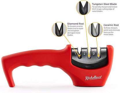 4-in-1 Kitchen Knife Accessories: 3-Stage Knife Sharpener Helps Repair, Restore and Polish Blades and Cut-Resistant Glove
