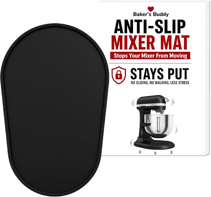 Baker's Buddy Anti-Slip Stand Mixer Mat for KitchenAid Select Bowl-Lift 5–8 Qt Mixers – Silicone Base Pad for Heavy Dough Kneading, Reduces Walking, Vibration & Noise, Black