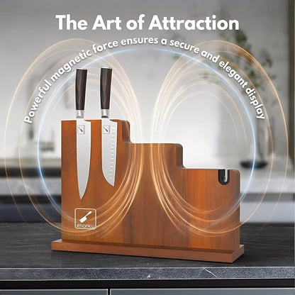 imarku Magnetic Knife Block Holder, 13 x 10 Inches, imarku Magnetic Knife Holder Rack for Kitchen Counter, Double Sided Magnet Knife Storage Stand with Knife Sharpener, Stepped Block