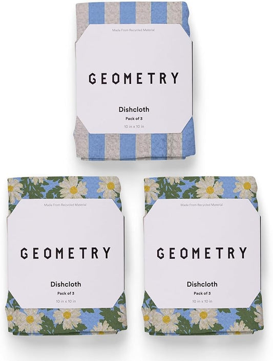GEOMETRY Kitchen Dish Cloths - Spring & Summer Collection - Premium Dishcloths with Geoweave - Absorbent & Fast Drying Kitchen Towels - Daisy Sky, 10" x 10" - 3-Pieces