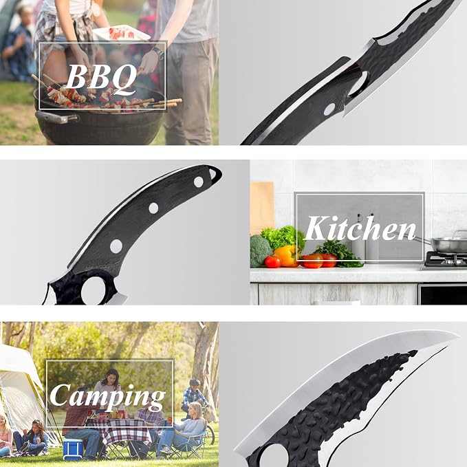 Hand Forged Chef Knife,6 Inch Viking Knife Butcher Boning Knife With Leather Sheath,Handmade Japanese Steel Kitchen Chef Knife,Meat Vegetable Cutting Knife ,Caveman Knife for Camping&Outdoor