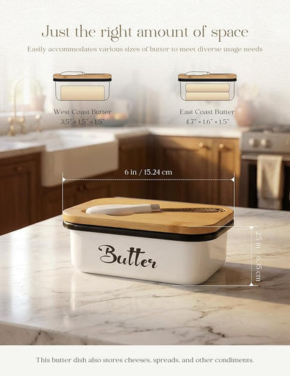 Butter Dish with Lid: Butter Dish for Countertop- AISBUGUR Metal Butter Keeper with Stainless Steel Multipurpose Butter Knife,Large Butter Container with Silicone Home Decor Kitchen Gift White