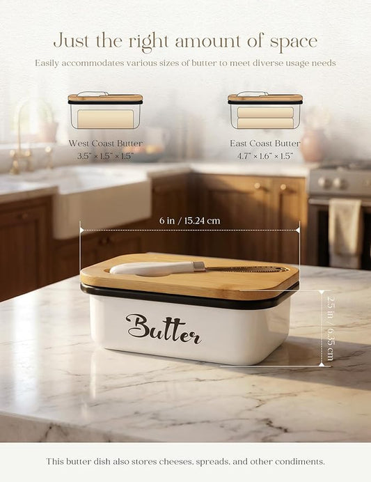 Butter Dish with Lid: Butter Dish for Countertop- AISBUGUR Metal Butter Keeper with Stainless Steel Multipurpose Butter Knife,Large Butter Container with Silicone Home Decor Kitchen Gift White