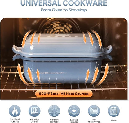 Dutch Oven for Sourdough Bread Baking, Enameled Cast Iron Dutch Oven Pot with Lid, 10×6 Bread Loaf Pans with Lid for Homemade Bread, Cake, Meatloaf, Oven & Induction Safe (Blue, 3.84 QT)