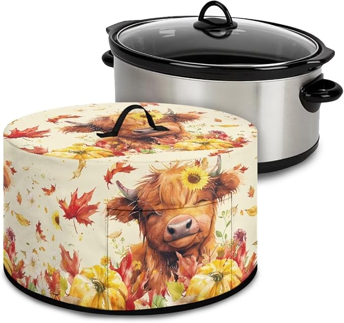 Pumpkins Highland Cow Slow Cooker Dust Cover Compatible with 6-8 qt Crock for Pot Oval Slow Cooker Cover Dustproof Kitchen Appliance Accessories Sunflowers