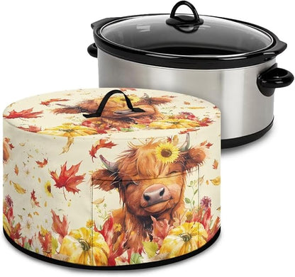 Pumpkins Highland Cow Slow Cooker Dust Cover Compatible with 6-8 qt Crock for Pot Oval Slow Cooker Cover Dustproof Kitchen Appliance Accessories Sunflowers