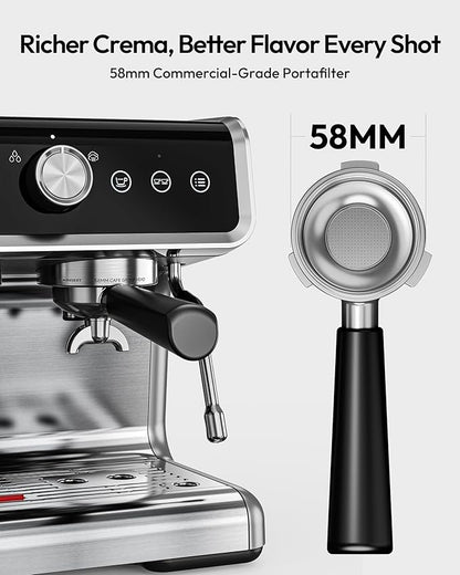 EUHOMY Espresso Machine with Grinder, 20 Bar Coffee Maker with Milk Frother Steam Wand, Professional Expresso Coffee Machines with Removable Water Tank, Latte & Cappuccino Machine for Home Barista