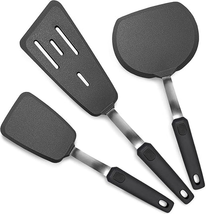 3 Piece Silicone Spatula Turner Set Cooking Utensils Set | Heat Resistant, Flexible Stainless Steel with Silicone, Nonstick Cookware Compatible, Dishwasher Safe