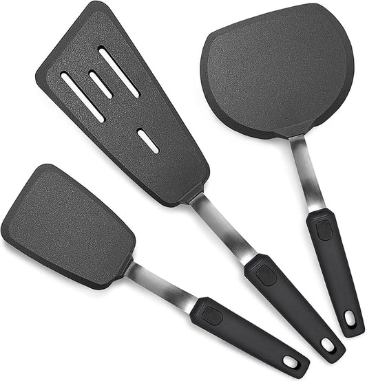 3 Piece Silicone Spatula Turner Set Cooking Utensils Set | Heat Resistant, Flexible Stainless Steel with Silicone, Nonstick Cookware Compatible, Dishwasher Safe
