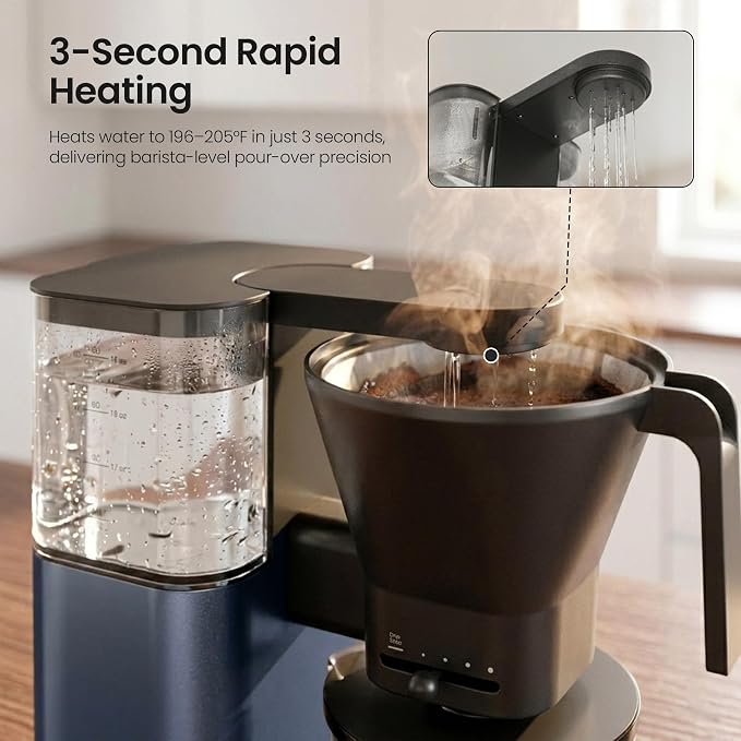 Kismile SCA-Certified 8 Cup Drip Coffee Maker, Pour Over Coffee Machine with 3s Instant Heat 197–205℉, Adjustable Flow Control, Removable Water Tank, Deep Cold Brew & 40 Min Keep Warm(Blue)
