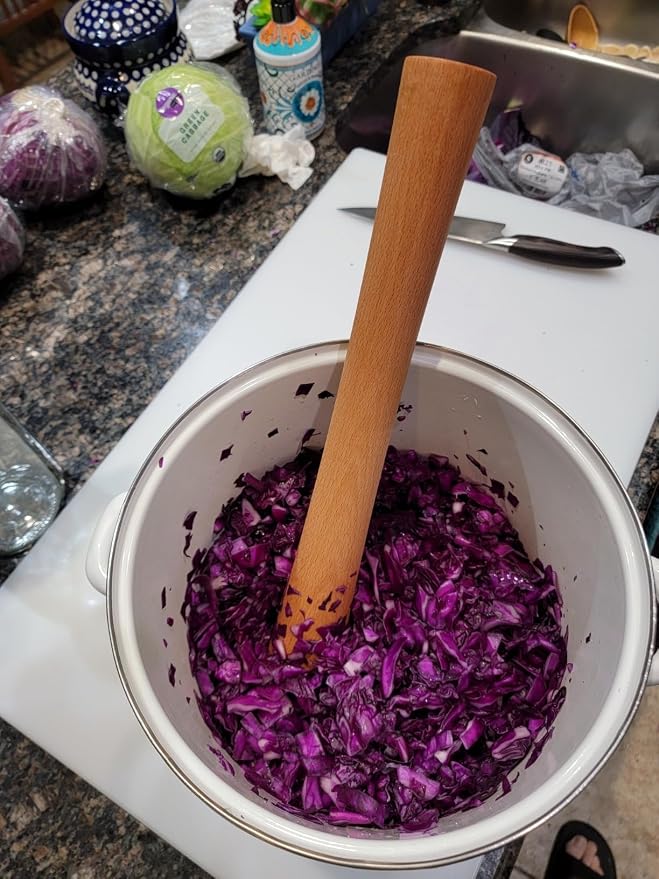 16"Heavy Cabbage Pounder Natural Beech Wood for Fermentation Crocks Sauerkraut pounder/Tamper Packing Down Fermented Foods like Kimchi