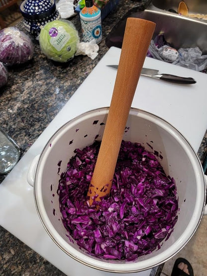 16"Heavy Cabbage Pounder Natural Beech Wood for Fermentation Crocks Sauerkraut pounder/Tamper Packing Down Fermented Foods like Kimchi