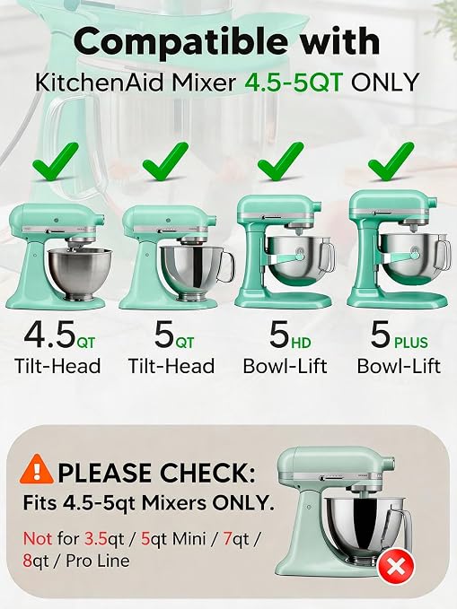 Silicone Kitchen Aid Splash Guard for Stand Mixer & Tilt Head Mixer, 4.5-5QT Mixing Bowl Pouring Shield & Flour Funnel, Kitchen Aid Accessories and Attachments - (Mineral Water Blue)
