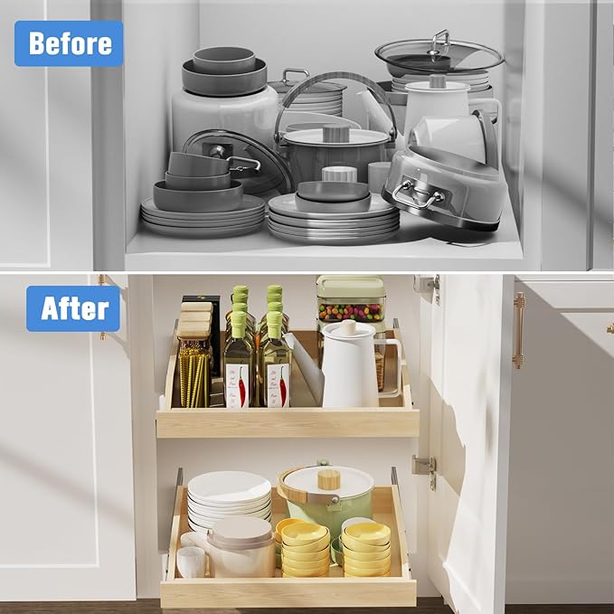 LOVMOR Single Pull Out Cabinet Organizer 22½”W x 21”D, Soft Close Slide Out Drawer Storage Shelves for Kitchen, Wood Cabinet Shelf Pull-Out Organizer Storage for Base Cabinets