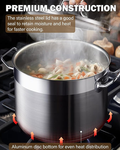 Cooks Standard Professional 24 Quart Stainless Steel Stock Pot, Heavy Duty Induction Soup Pot with Lid, Large Stockpot for Cooking Pasta, Soup, Oven & Dishwasher Safe, Compatible with Most Stovetops